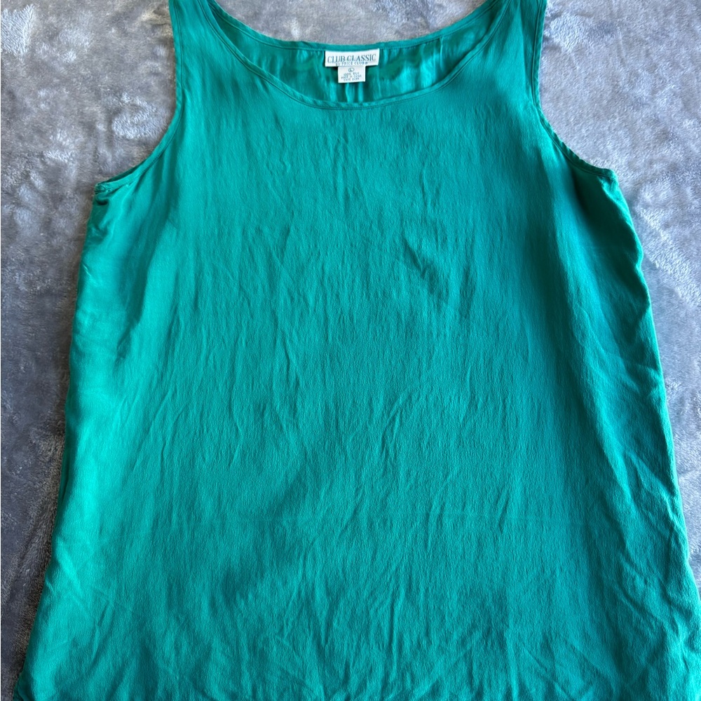 Club Classic Silk Tank Top Women L Green Sleeveless Blouse Vintage